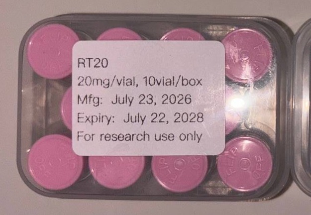 Retatrutide — 20mg*10vials, owner-supplied package photograph.